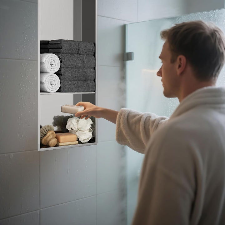 Wandnische Dusche 25x60cm(25x40,25x20cm), Integrierte Fliesenlose Duschablage Einbau Unterputz, Dopp