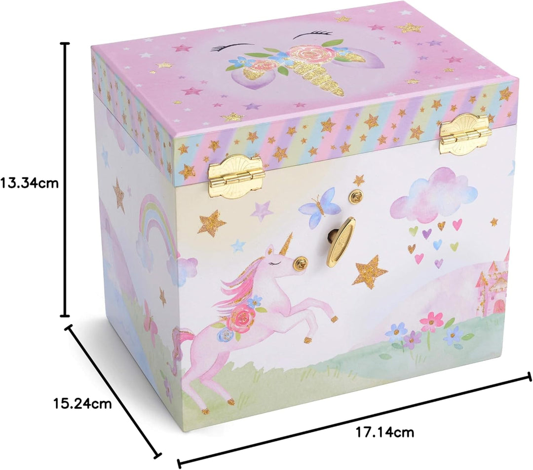 Jewelkeeper Musikalisches Schmuckkästchen Kinder Mädchen - Einhorn Schmuckkasten mit Glitzer Regenbo