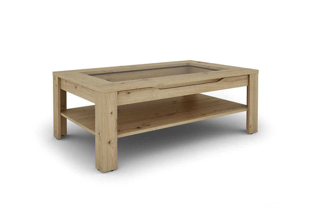 byLIVING Couchtisch RALPH/moderner Sofatisch mit Glaseinlage und grosszügiger Schublade in Eiche-Opt