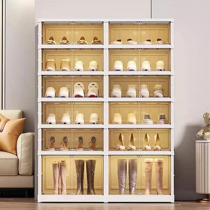 OHMG 6 Lagen Schuhboxen, Aufbewahrungsboxen für Schuhe, aus Kunststoff, transparent, stapelbar, falt