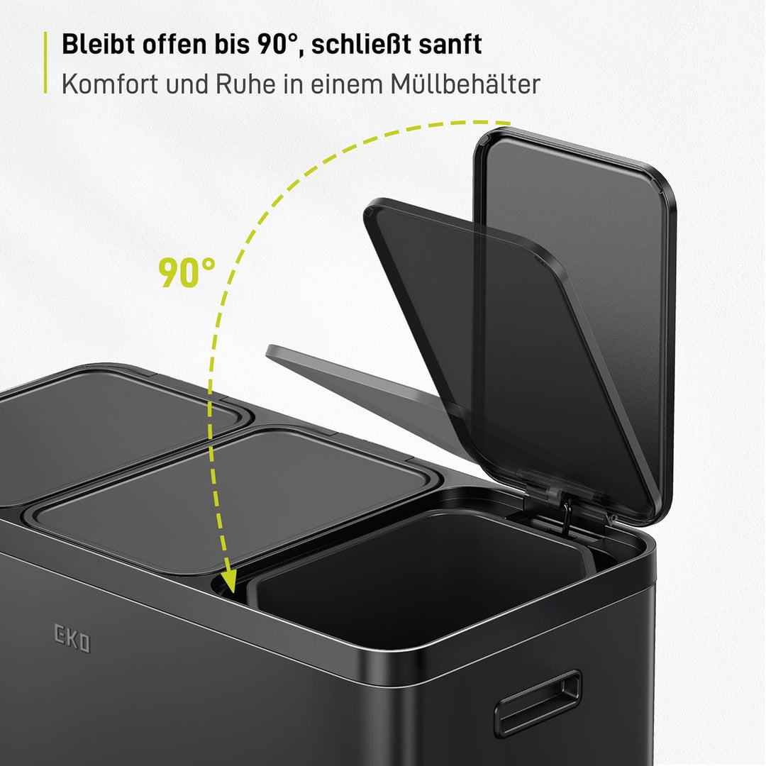 EKO Essential Mülleimer 3 Fächer, 3 x 20 Liter, Mülltrennsystem Küchentretmülleimer, inklusive 20 Mü