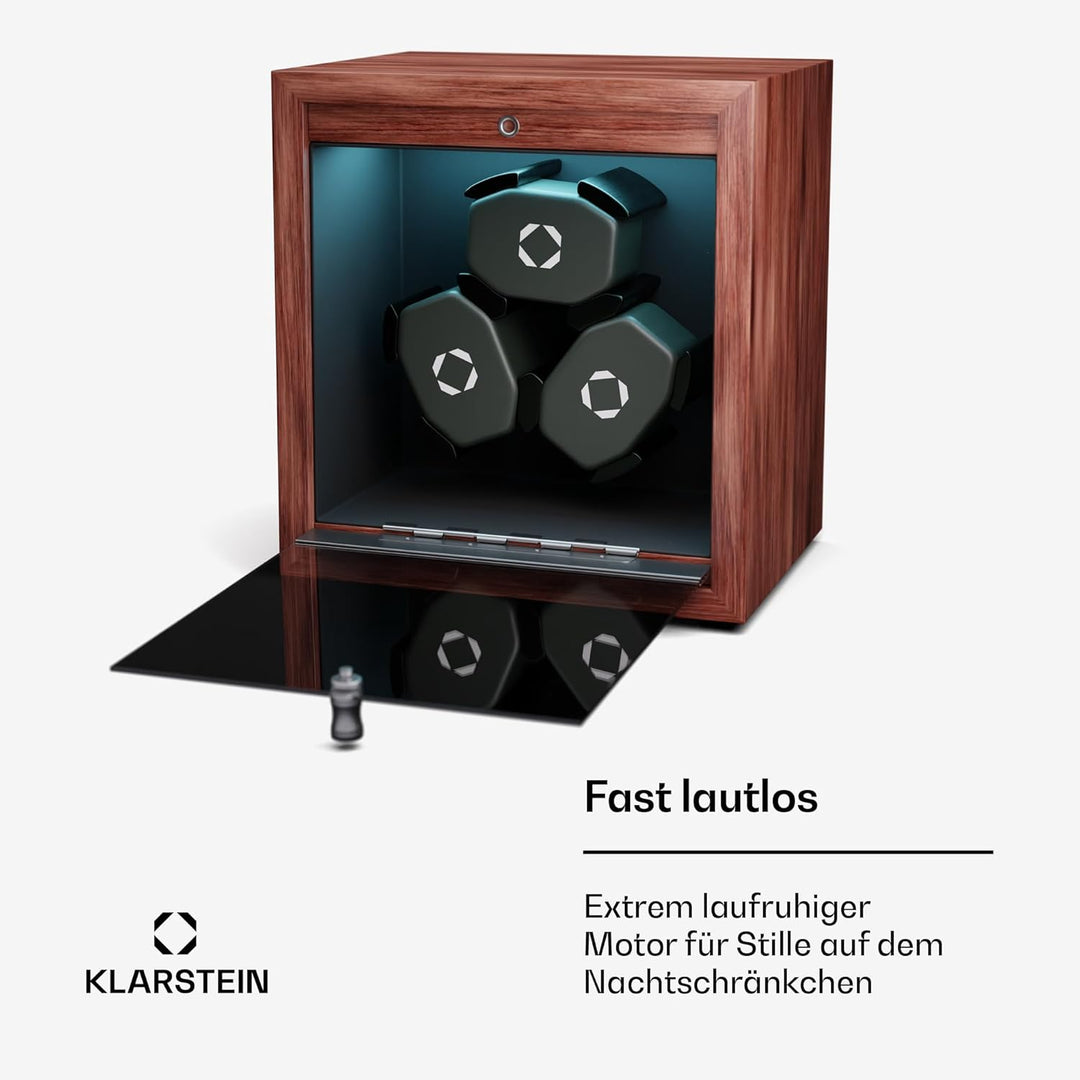 Klarstein Uhrenbeweger für Automatikuhren, Automatik-Uhrenbeweger für 3 Uhren mit Acryl-Tür, Automat