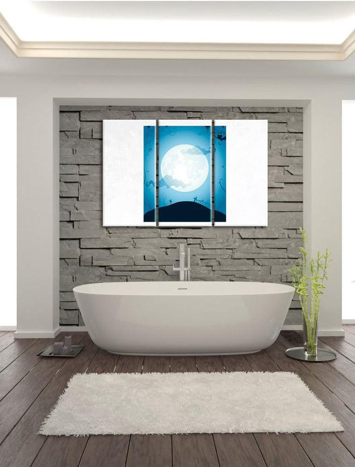 Pixxprint Schauriger Mond als Leinwandbild/Grösse: 3 Teilig (120x80) cm/Wandbild/Kunstdruck/fertig b