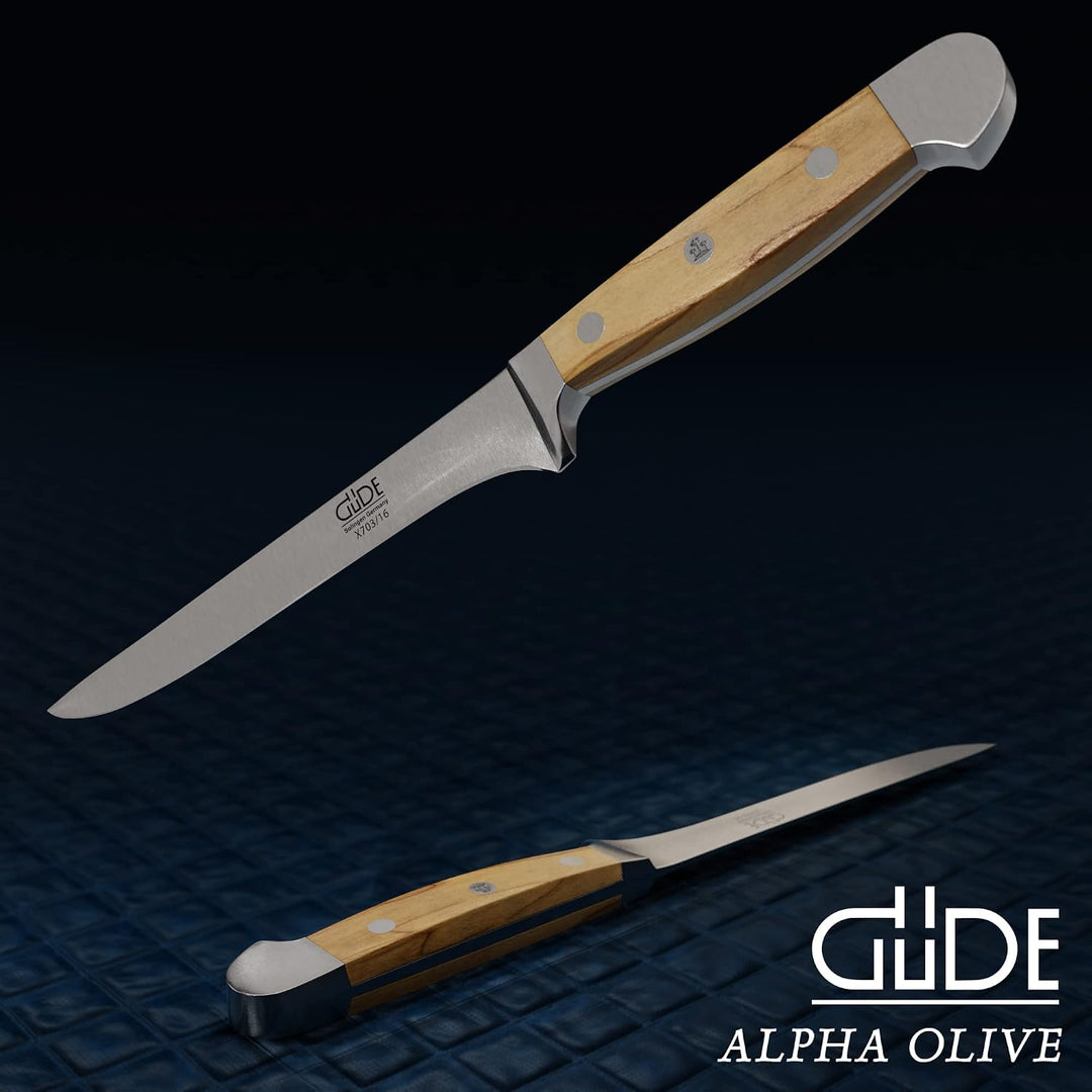 Güde X703/16 Solingen - Ausbeinmesser geschmiedet, 16 cm, Olivenholz, ALPHA OLIVE, Doppelkropf, Hand