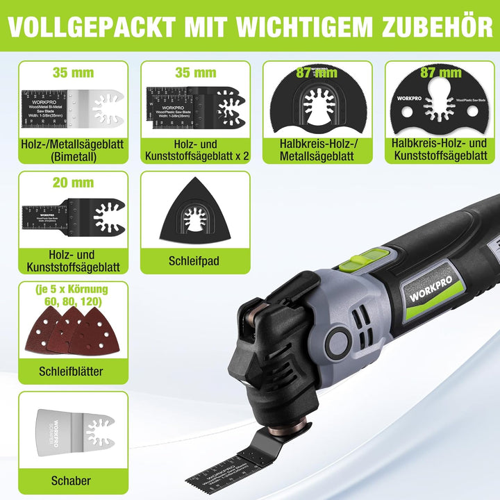WORKPRO Oszillationswerkzeug, 400W Multifunktionswerkzeug mit 23 Zubehörteilen & Tasche, 6 Geschwind