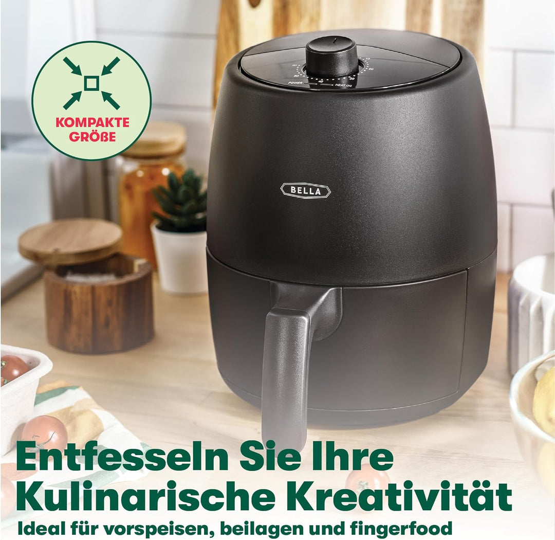 BELLA 2 L Manueller Heissluftfritteusen-Ofen und 5-in-1-Multikocher mit Abnehmbarer Antihaftbeschich