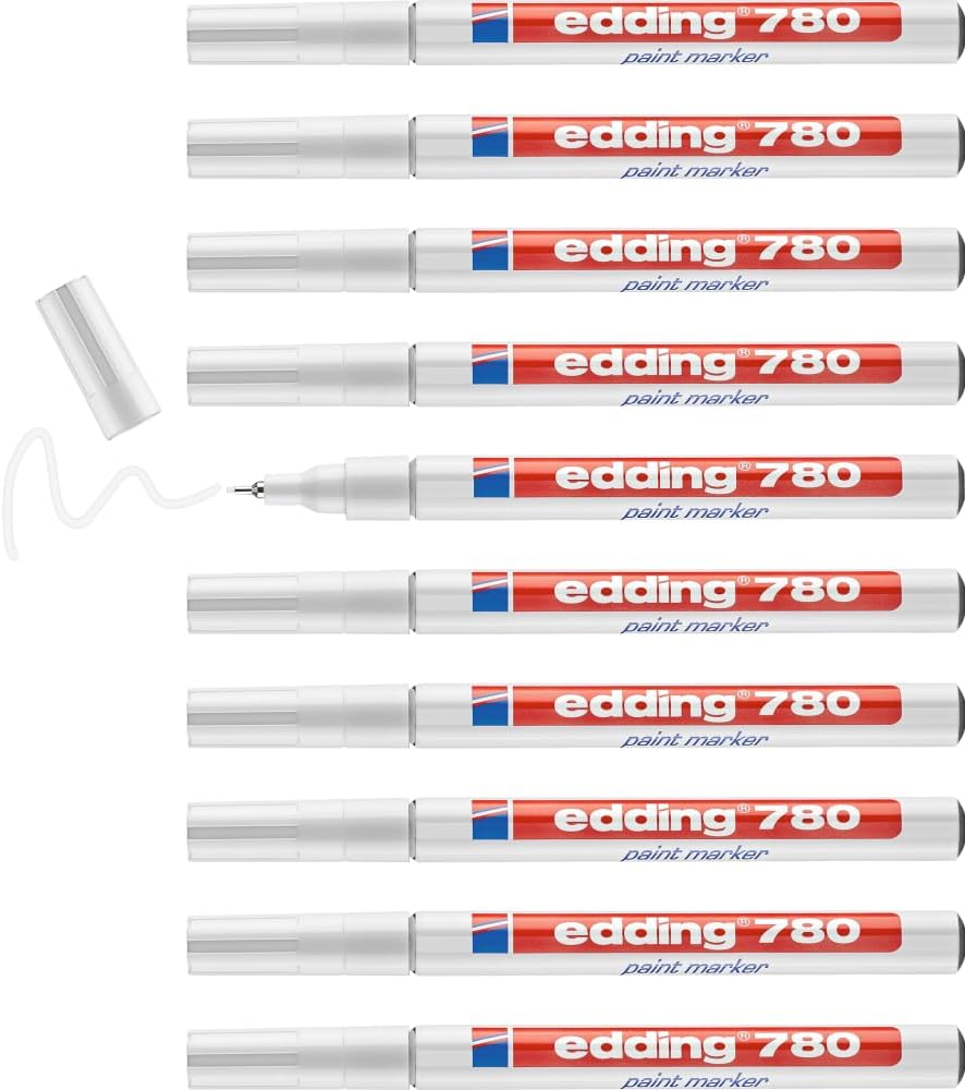 edding 780 Lackmarker - weiss - 10 Stifte - Rundspitze 0,8 mm - Lackstift zur Markierung und Beschri