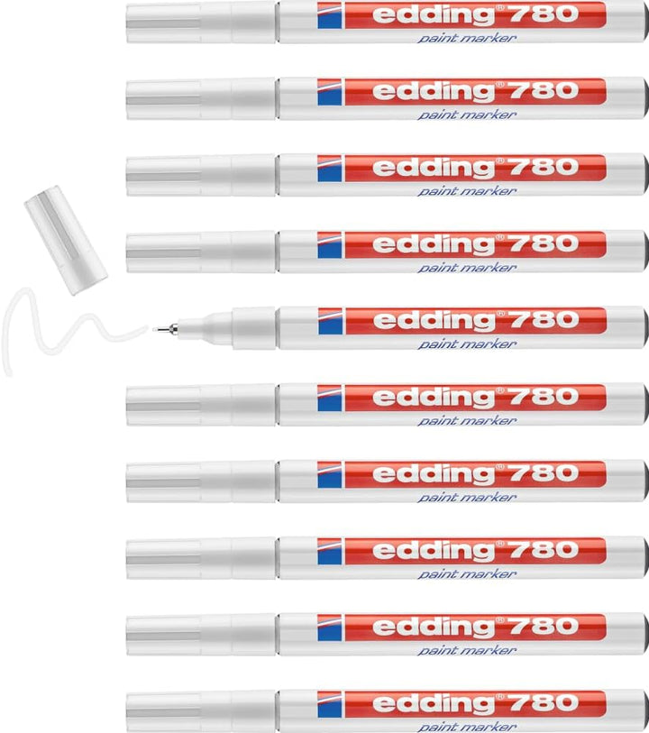 edding 780 Lackmarker - weiss - 10 Stifte - Rundspitze 0,8 mm - Lackstift zur Markierung und Beschri