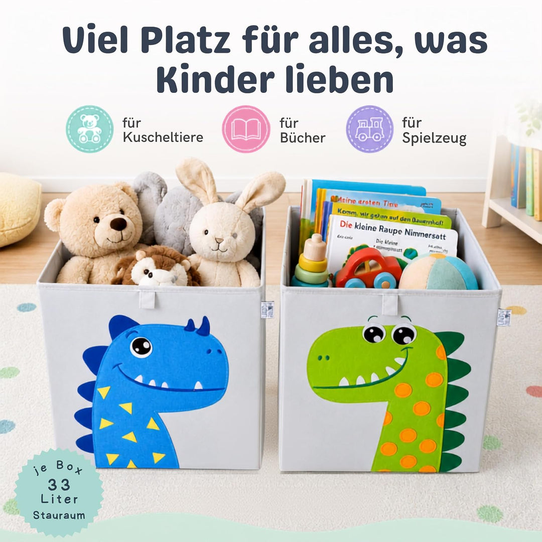 Aufbewahrungsbox Kinder - 33x33x33 cm - Faltbare Spielzeugkiste mit Tiermotiv - Ordnungsbox für Kall