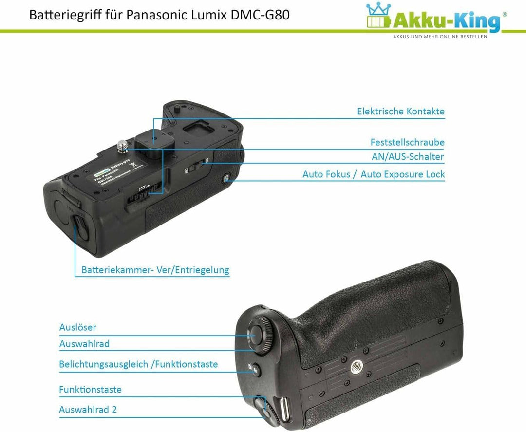 Akku-King Batteriegriff kompatibel mit Panasonic Lumix DMC-G80, DMC-G81, DMC-G81MEG-K, DMC-G81EG-K,