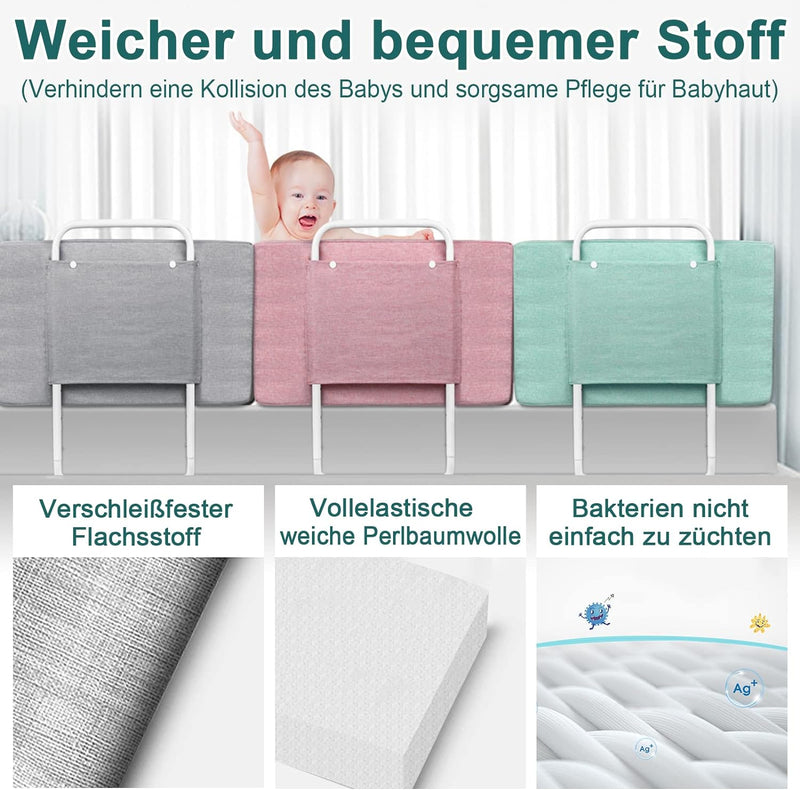 UISEBRT 2X Bettgitter Bettschutzgitter für Kinder 60cm 5-Loch Höhenverstellbar - Bett Rausfallschutz