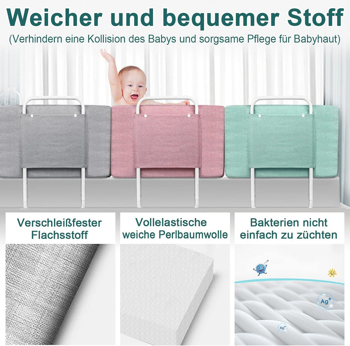 Froadp 60cm Leinen Kindersoftpack Bettgitter, Höhenverstellbar Kinderbettgitter, Rausfallschutz Beis