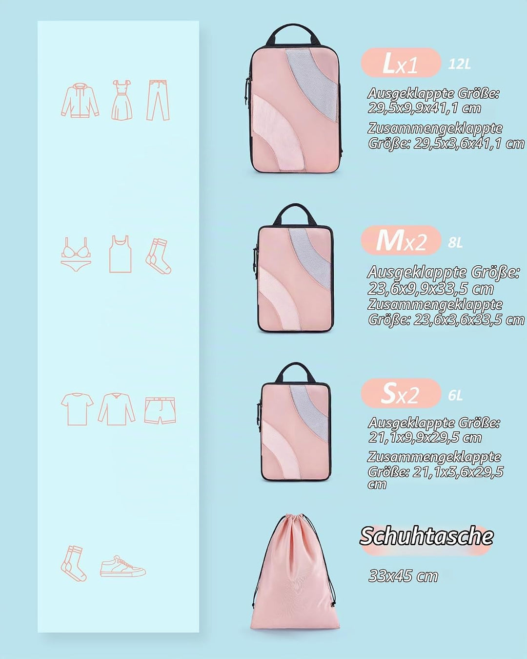 BAGSMART Packing Cubes Compression 6 Stück, Packwürfel Kompression Koffer Organizer Set, Travel Esse