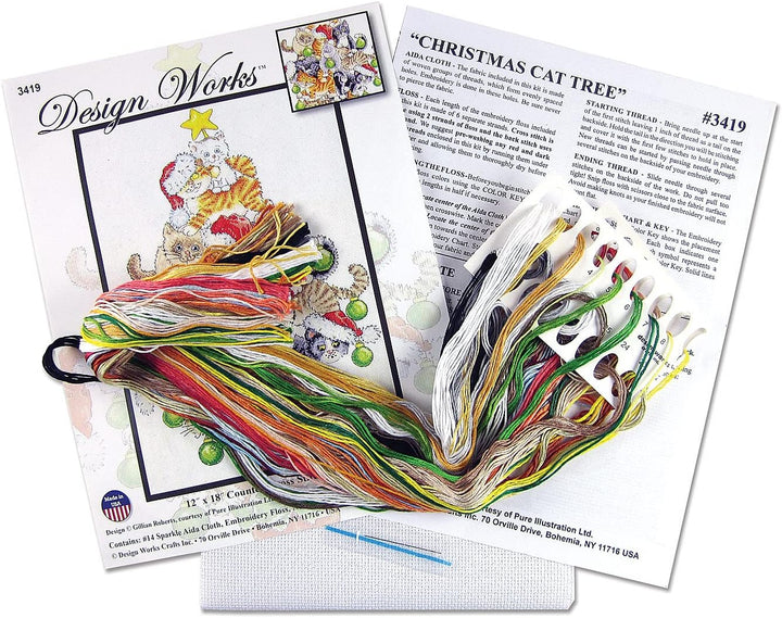 Design Works Crafts 3419 Weihnachtsbaum für Katzen Kreuzstich-Set nach Zählmuster