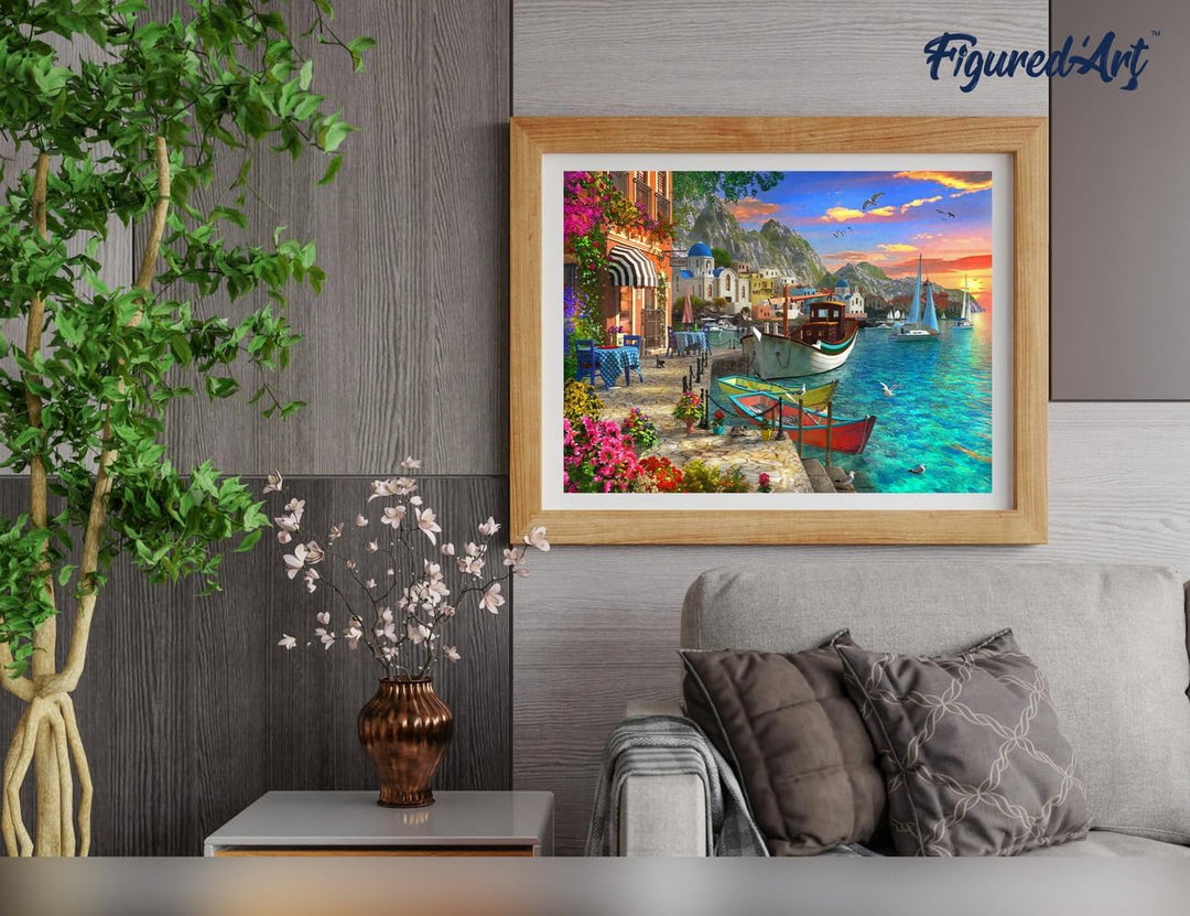 Figured'Art Malen Nach Zahlen Erwachsene Mit Rahmen Kleiner Hafen - Paint by Numbers Basteln DIY Bas