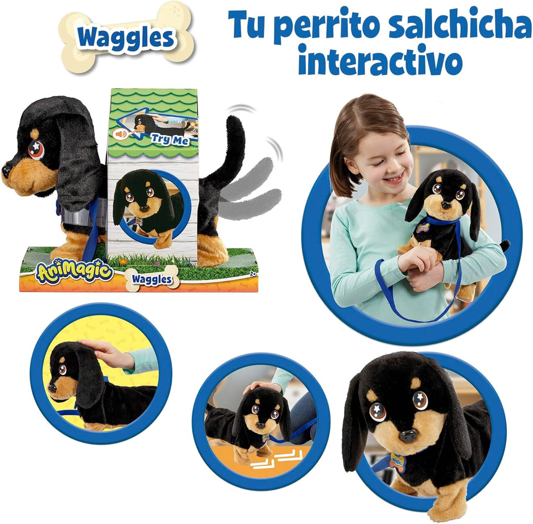 Bizak Animagic Waggles 64559091 Interaktives Plüschtier, ab 2 Jahren, niedlicher und lustiger Dackel