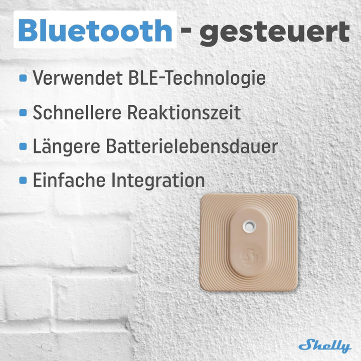 Shelly Blu H&T Mocha | Bluetooth-gesteuerter Temperatur- und Luftfeuchtigkeitssensor | Spritzwasserg