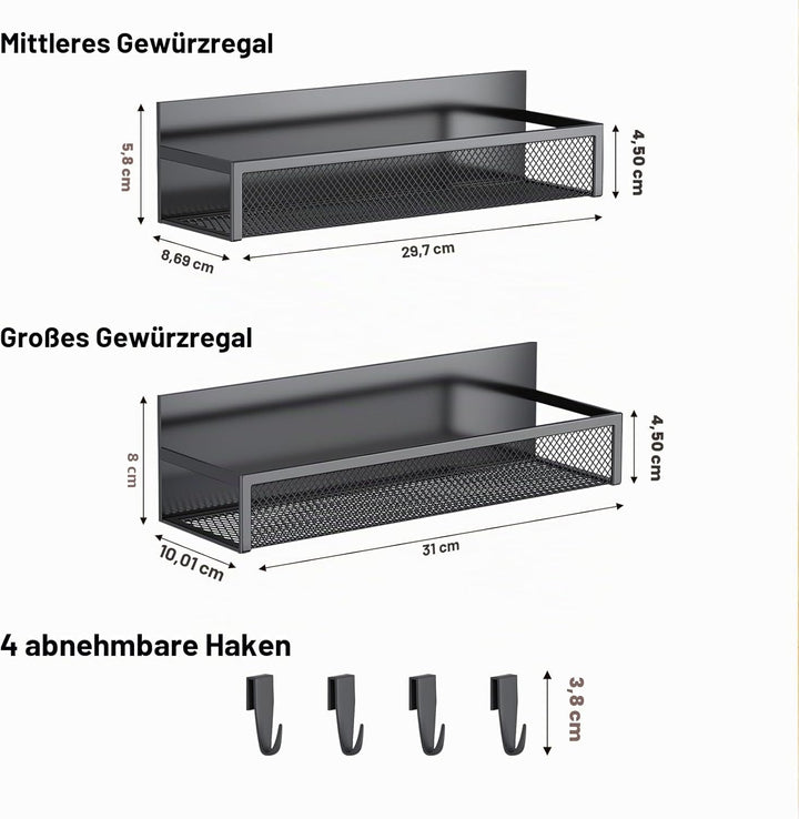 Magnetisches Gewürzregal für Kühlschrank, 2 Pack Magnetregal, Kühlschrank Magnet Organizer mit beweg