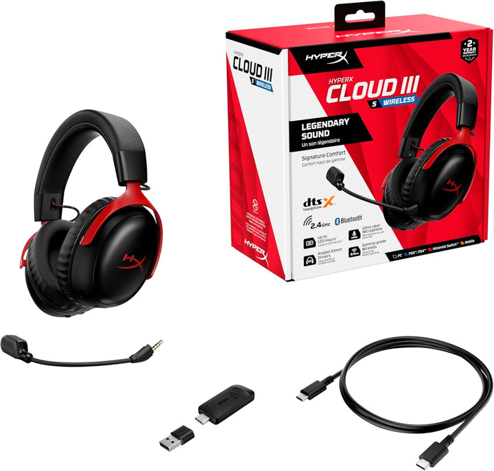 HyperX Cloud III S – Kabelloses Gaming-Headset, Multiplattform, 2,4 GHz, Bluetooth, Akkulaufzeit bis