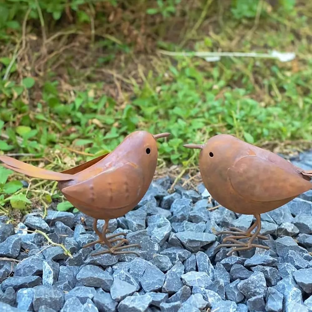 2 Stück Gartendeko Metall Deko Vögel, Outdoor und Garten Vintage Singvogel Figuren Gartenstecker Ros