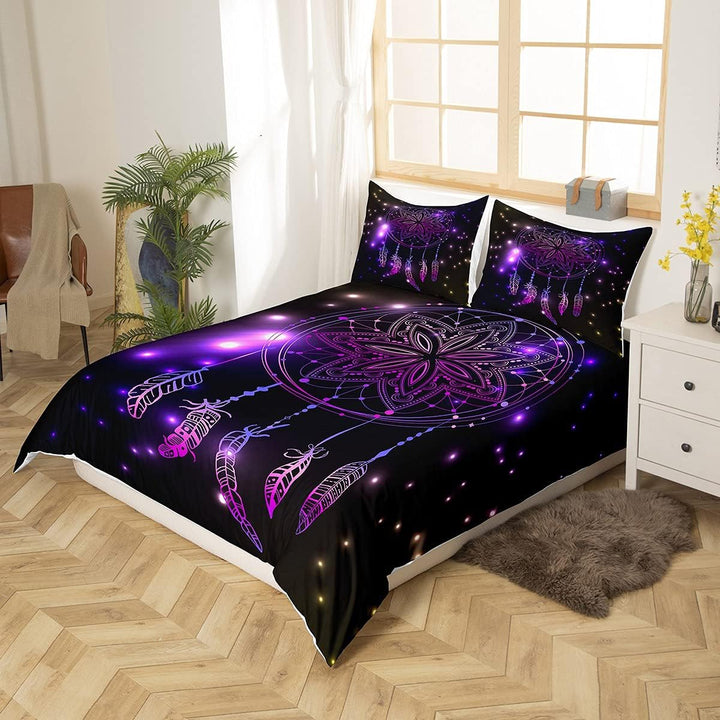 Loussiesd Lila Traumfänger Bettwäsche Set 135x200cm Mädchen Frau Böhmen Feder Bettbezug Set Stammes