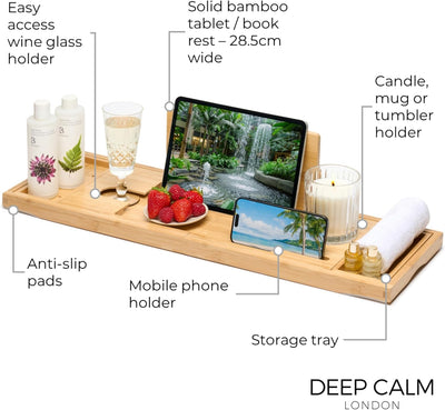 Deep Calm Badewannenablage - Verstellbares Bambus-Badewannenbrett - rutschfeste Badewannenablage Pas