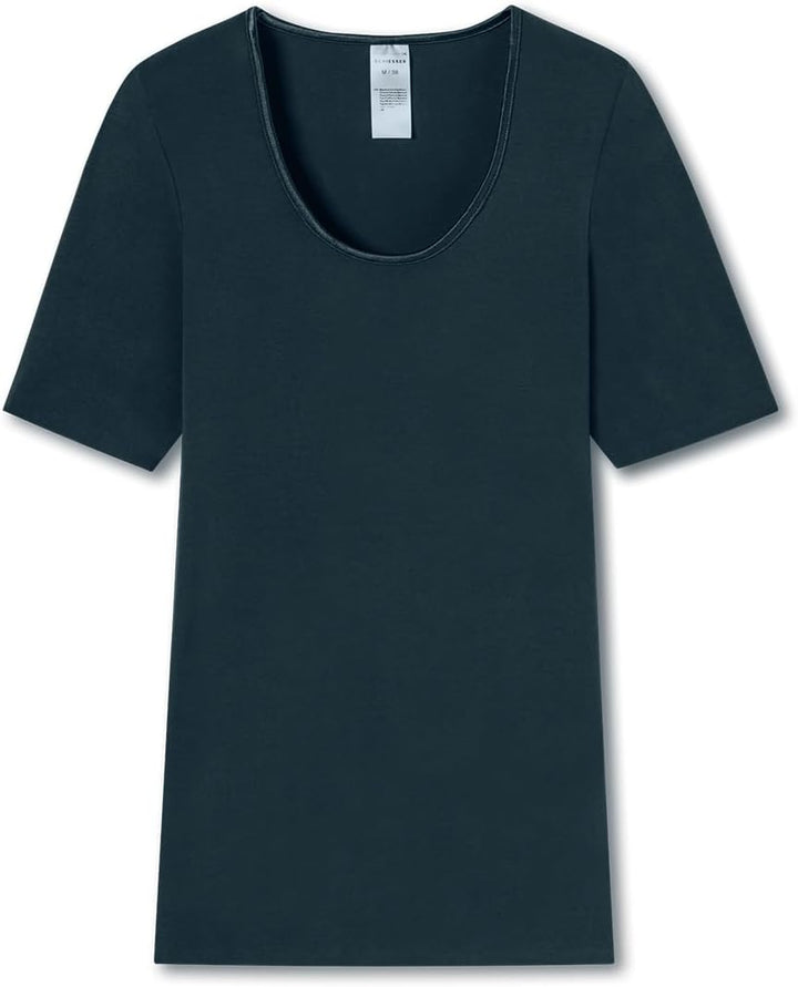 Schiesser Damen Spenzer halbarm Unterhemd - Luxury Baumwolle, 38 Dunkelblau_181778
