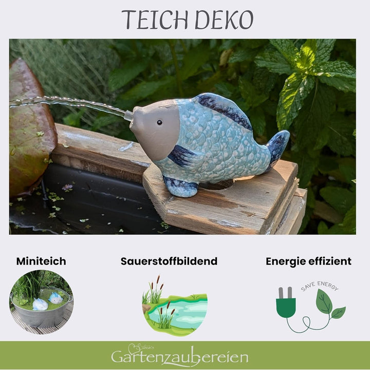 Storm's Gartenzaubereien Wasserspeier Fisch aus Keramik mit Pumpe 230V - für Miniteiche - Balkondeko