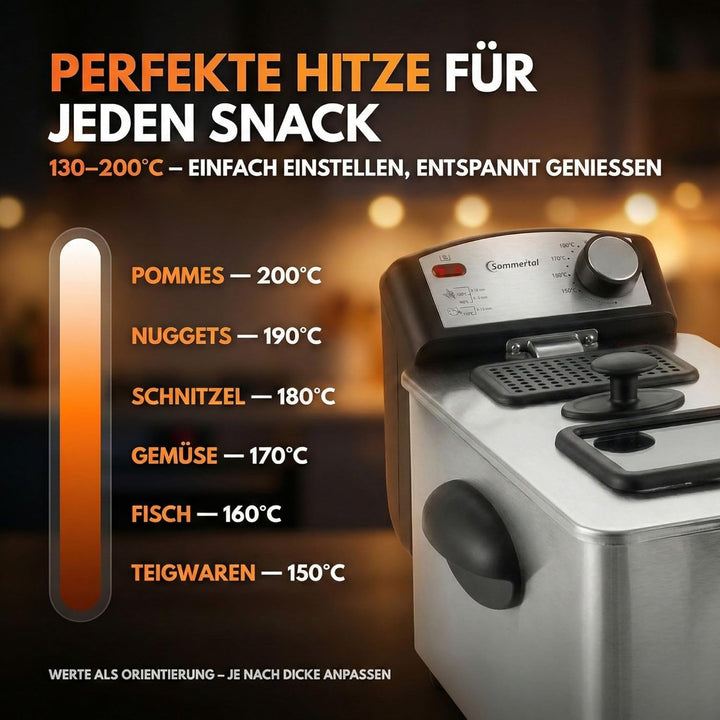 Fritteuse 3L 2000W – Fritteuse mit Öl aus Edelstahl | Öl Fritteuse 130–200°C | Haushalts Fritteusen