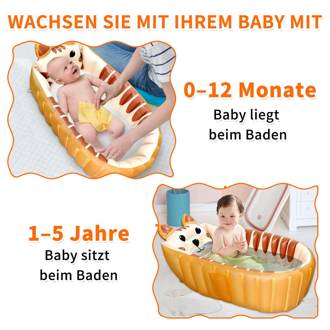 Aufblasbare Badewanne, Kinderbadewanne, Rutschfester Babypool zum Sitzen, Faltbarer Duschbecken für