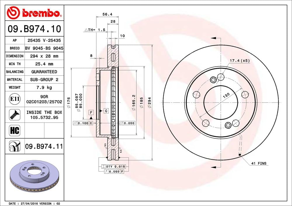 Brembo 09.B974.11 - Vordere Bremsscheibe mit UV-Lackierung