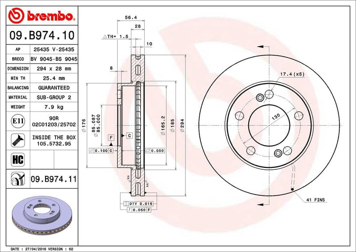 Brembo 09.B974.11 - Vordere Bremsscheibe mit UV-Lackierung