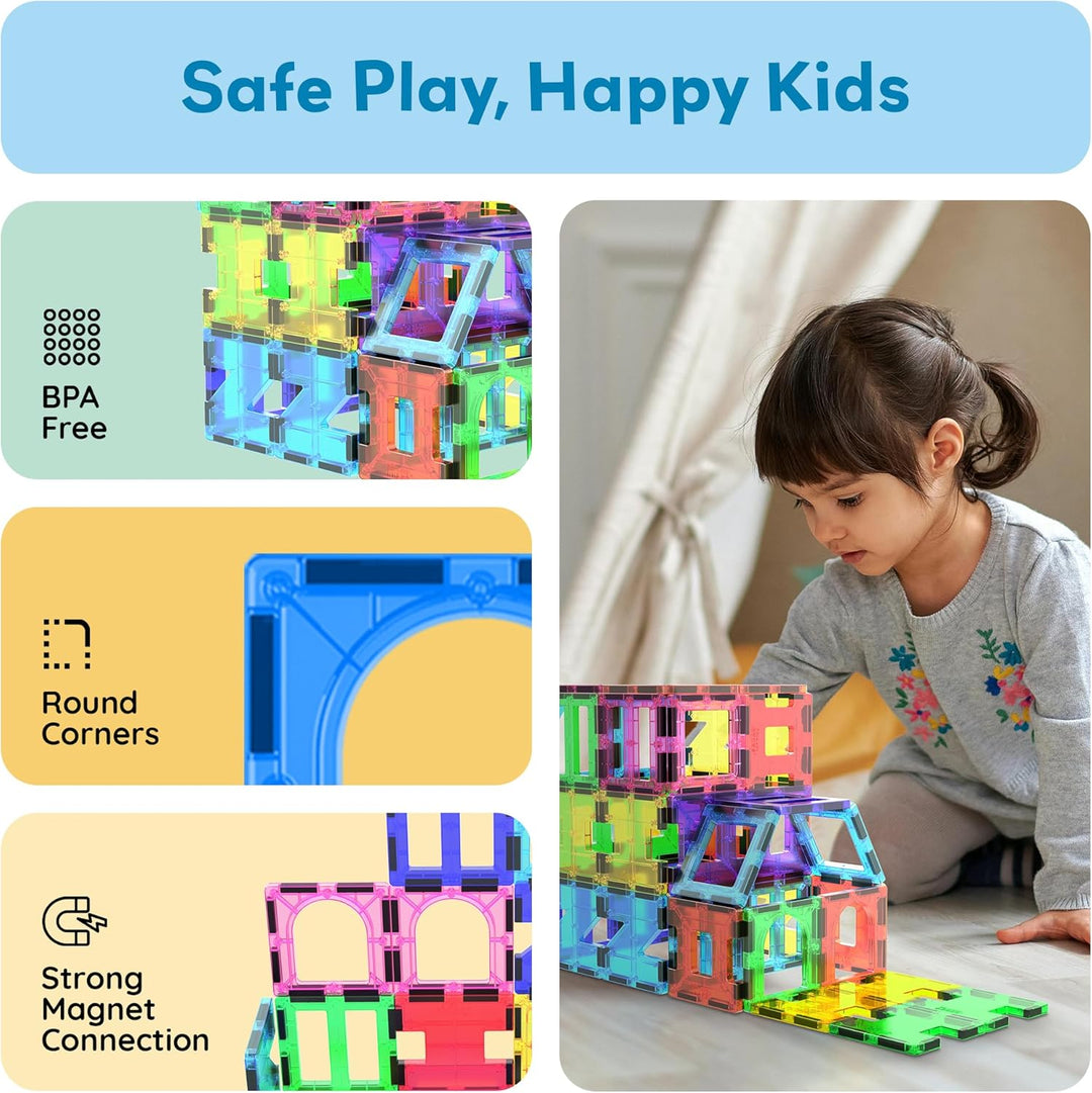 PicassoTiles PT42 Designer Artistry Kit 42pcs Set Magnet Building Tiles Clear Color Magnetic 3D Buil