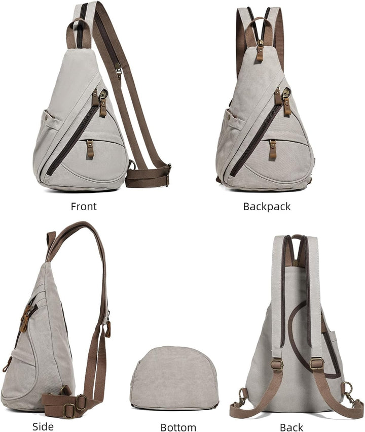 KL928 Canvas Sling Bag Rucksack Damen und Herren – Schulterrucksack Umhängetasche Crossbag Verstellb