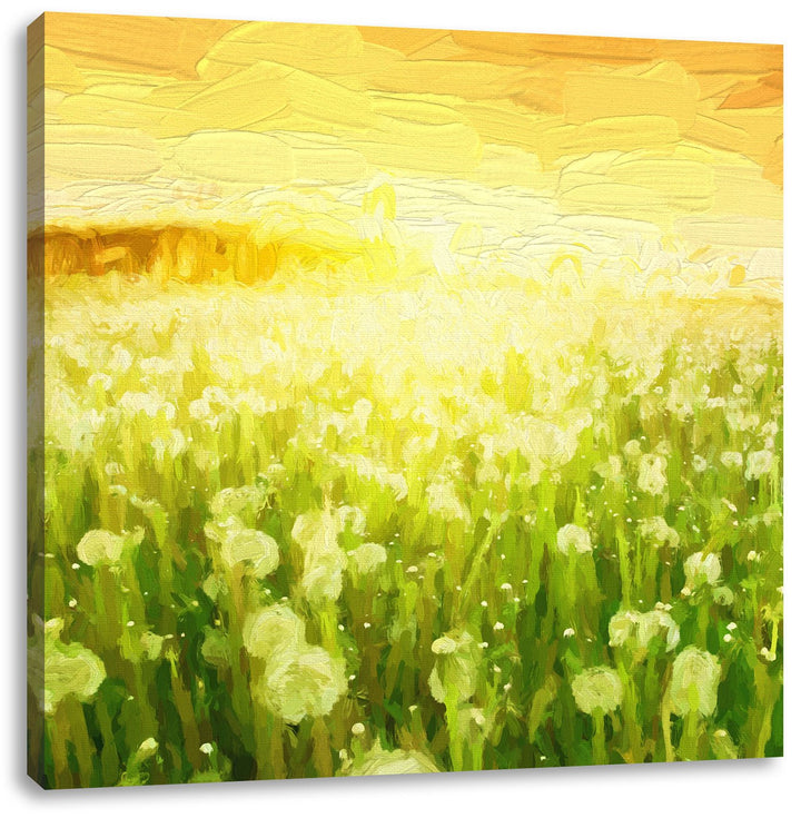Pixxprint Pusteblumenwiese bei Sonnenuntergang Pinsel Effekt, Format: 70x70 auf Leinwand, 70x70