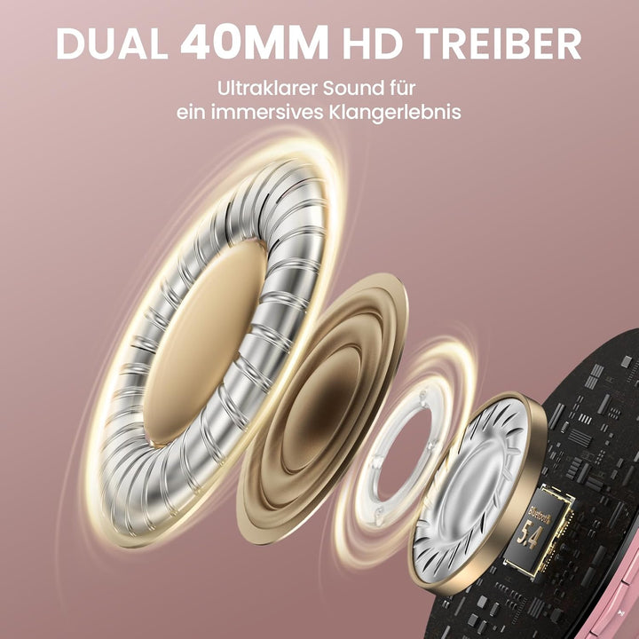 DOQAUS Bluetooth Kopfhörer Over Ear, Bis zu 90 Std Kabellose Kopfhörer mit 3 EQ-Modi, HiFi Stereo Fa