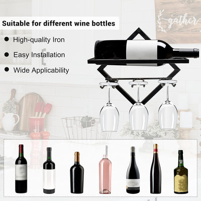 Metall Wandmontierter Weinhalter Stemware Glass Rack, Upgrade zusammenklappbarer Wandbehang Rotweinr