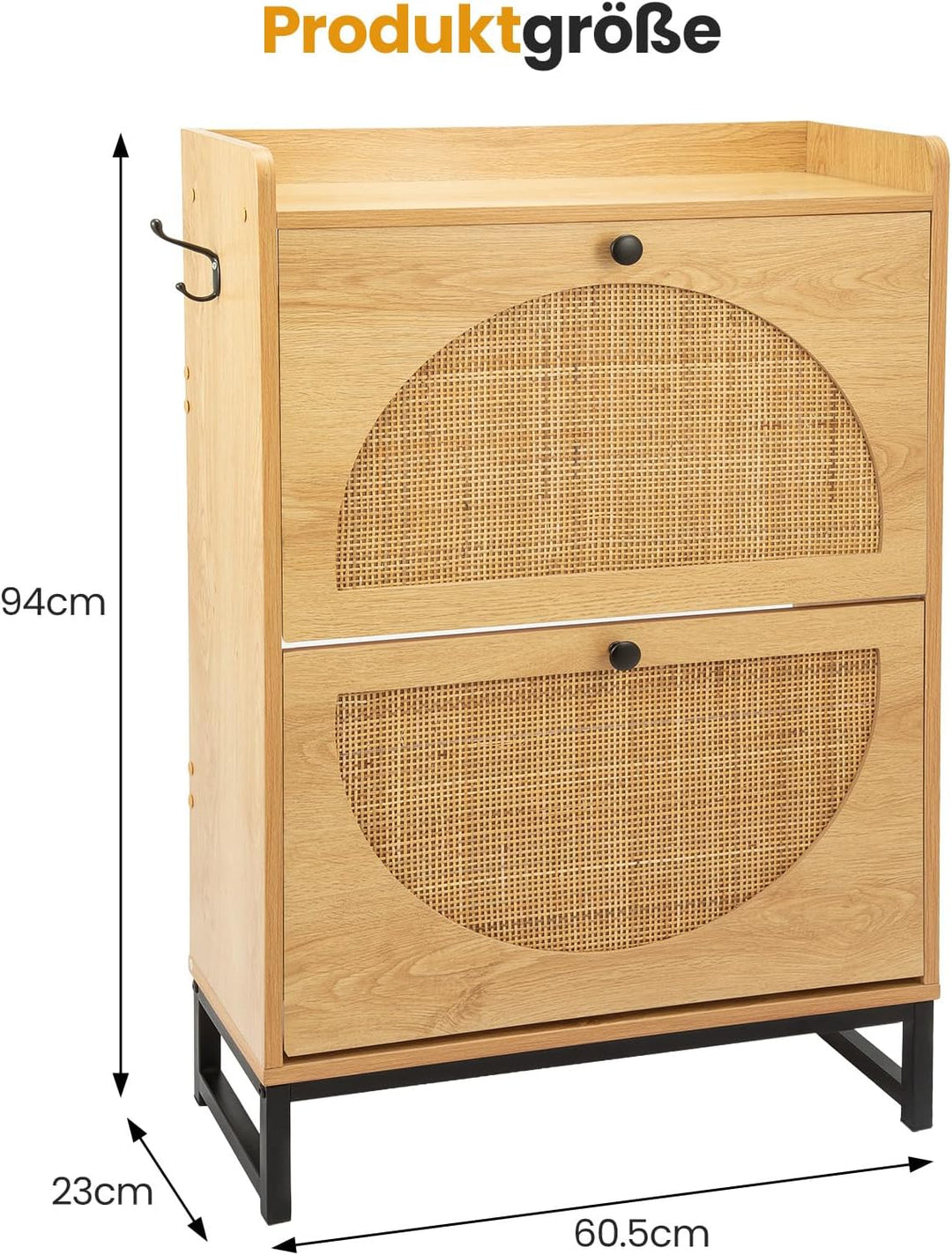 Rattan Schuhschrank Schmal, 2/4 Klapptüren, Platzsparender Schuhkipper mit verstellbaren Böden, 23,8