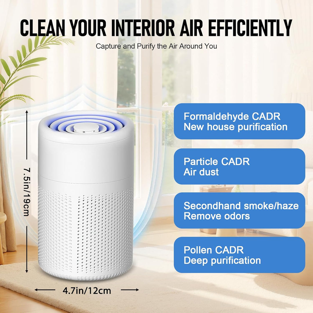 Luftreiniger Allergiker mit Aktivkohlefilter USB Tragbar HEPA Filter 5W Geräuscharm Für Tierhaare &