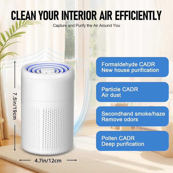 Luftreiniger Allergiker mit Aktivkohlefilter USB Tragbar HEPA Filter 5W Geräuscharm Für Tierhaare &
