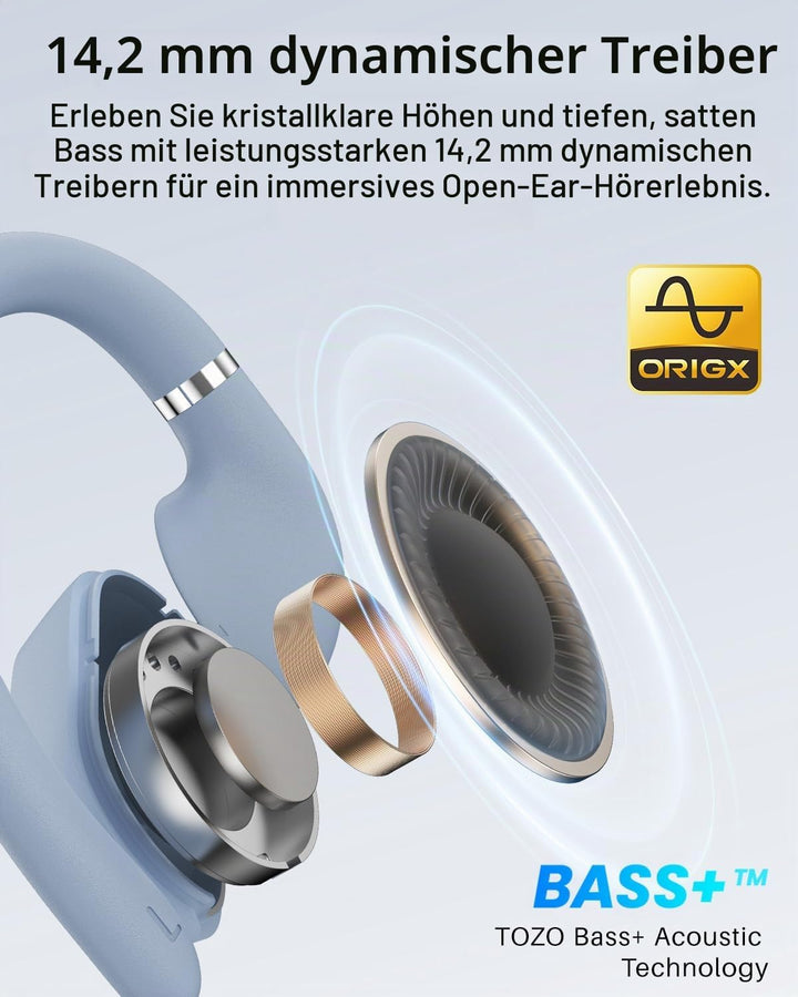 TOZO OpenWear Kabellose Bluetooth-Kopfhörer, ENC-Anrufe, 14,2mm Treiber, 38 Std Wiedergabe,LED-Anzei