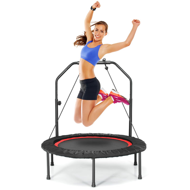 GYMAX Fitness Trampolin φ101cm, leise faltbares Mini Trampolin bis zu 150 kg Belastbar, Gartentrampo
