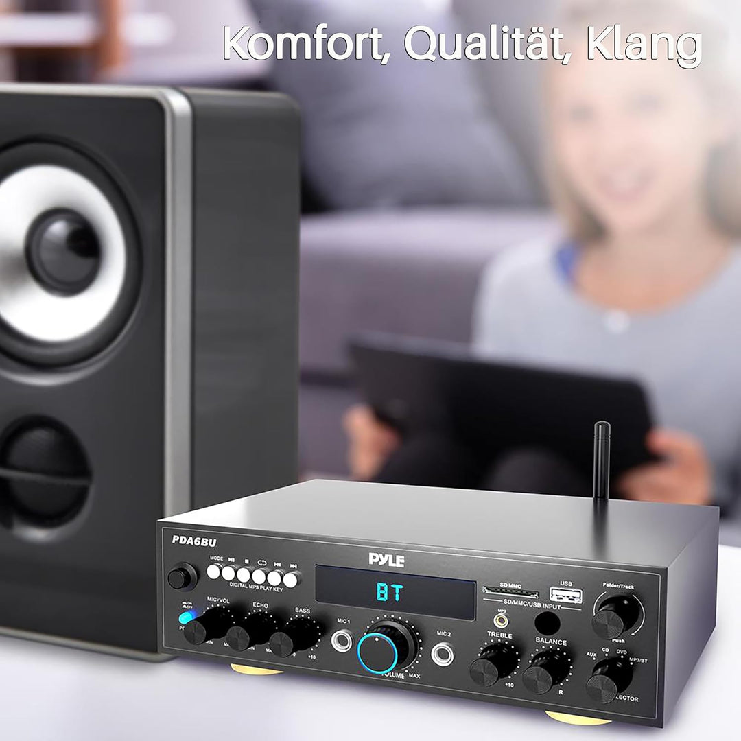 PyleUsa Home Audio Amplifier Home Theater Power Stereo Receiver, Surround Sound, PDA6BUEU, EU Model,