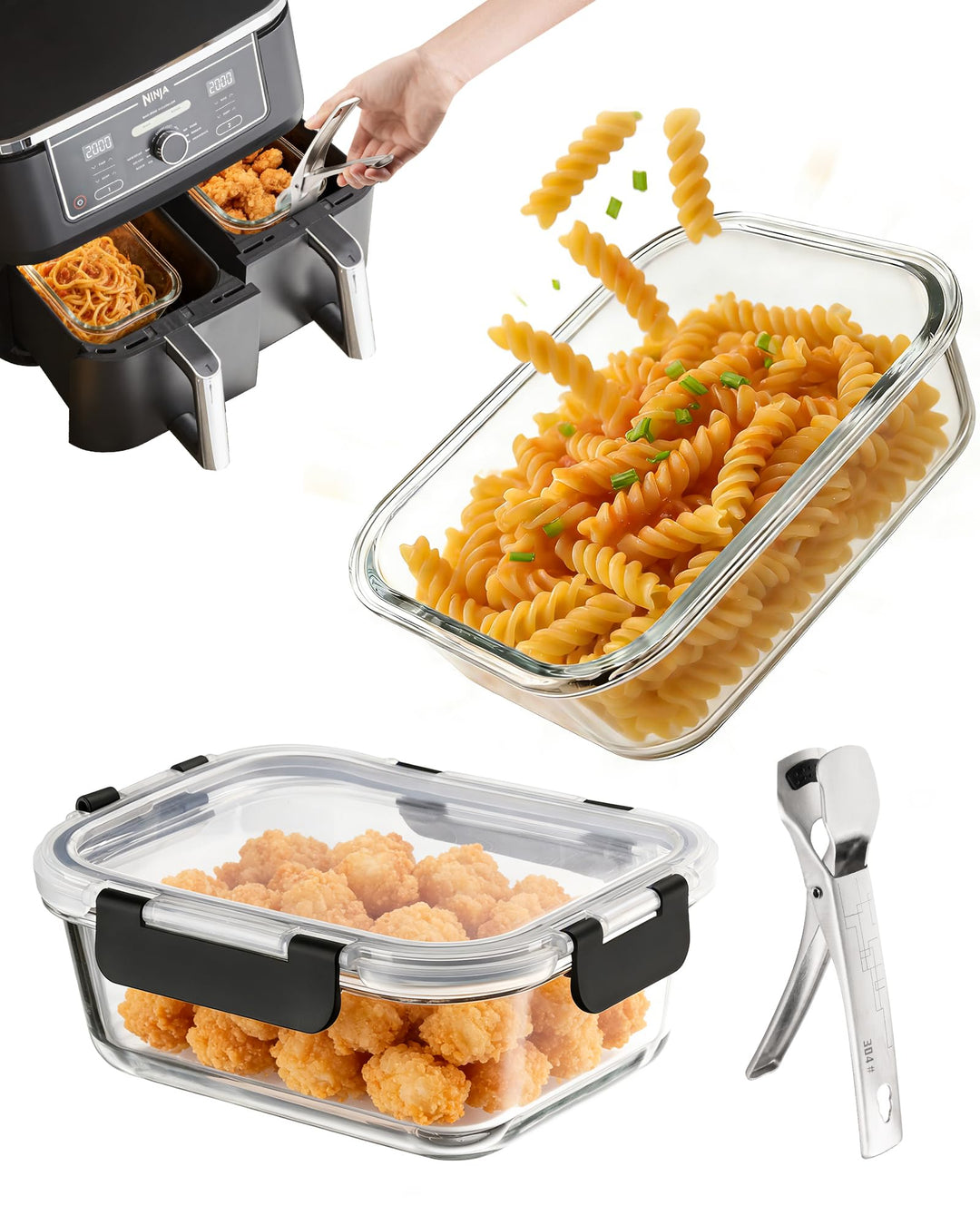 2 Stück Glas Auflaufform für Airfryer, Airfryer Zubehör passend für Cosori, Ninja, Philips uvm. spül