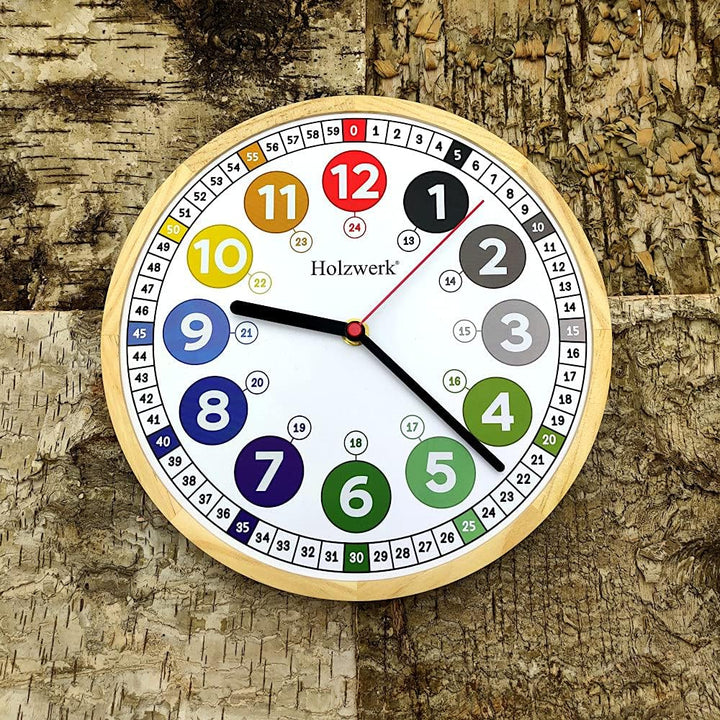 Holzwerk Germany Öko Natur Kinder-Wanduhr Kinder Jungen Mädchen aus Holz lautloses Uhrwerk ohne Tick