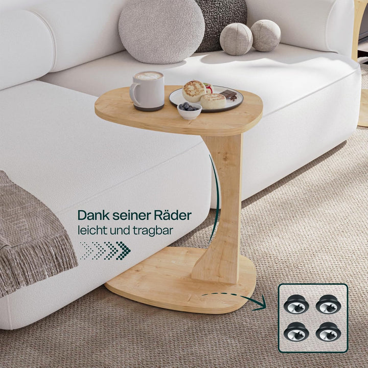 sugodesign Beistelltisch Couch mit Rollen, Kleiner Beistelltisch C-Form, Sofatisch in stylischer Eic