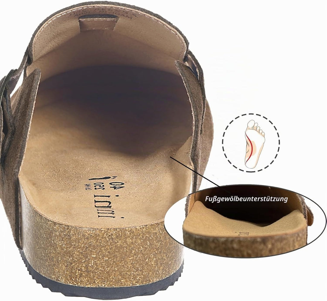 Intini Clogs Hausschuhe Herren Damen Pantoletten Leder | Schlappen Geschlossene, Weiches Kork-fussbe