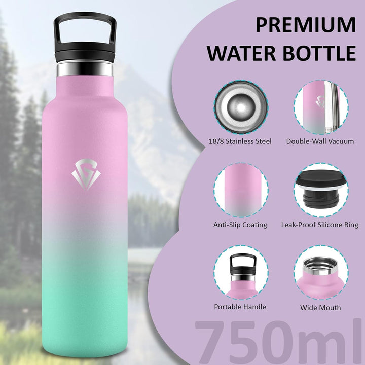 Thermosflasche- Wasserflasche 750ml- Wasserflasche mit Strohhalm- 24h Kalt & 12h Warm- Trinkflasche