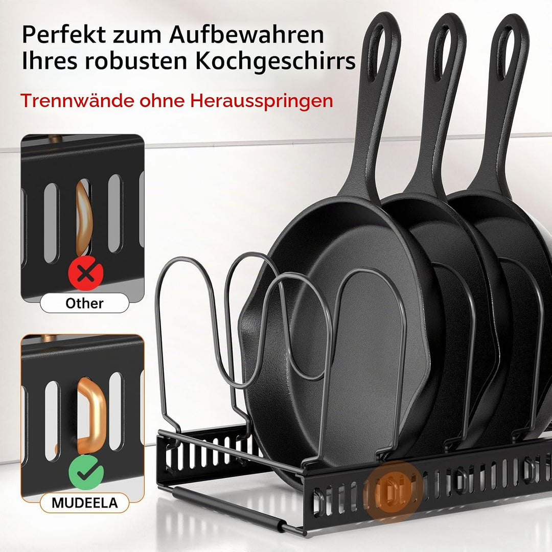 MUDEELA Topfdeckel Organizer für Schrank, Pfannenhalter für Schublade mit 12 Verstellbaren Trennwänd
