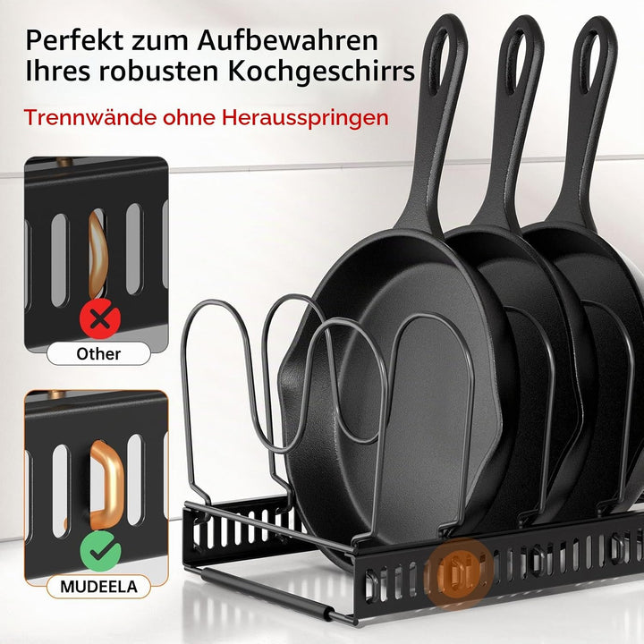 MUDEELA Topfdeckel Organizer für Schrank, Pfannenhalter für Schublade mit 12 Verstellbaren Trennwänd